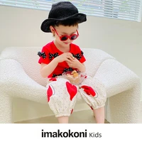 imakokoni original wave dot bow t shirt love childrens mosquito pants thin summer two piece female 21648