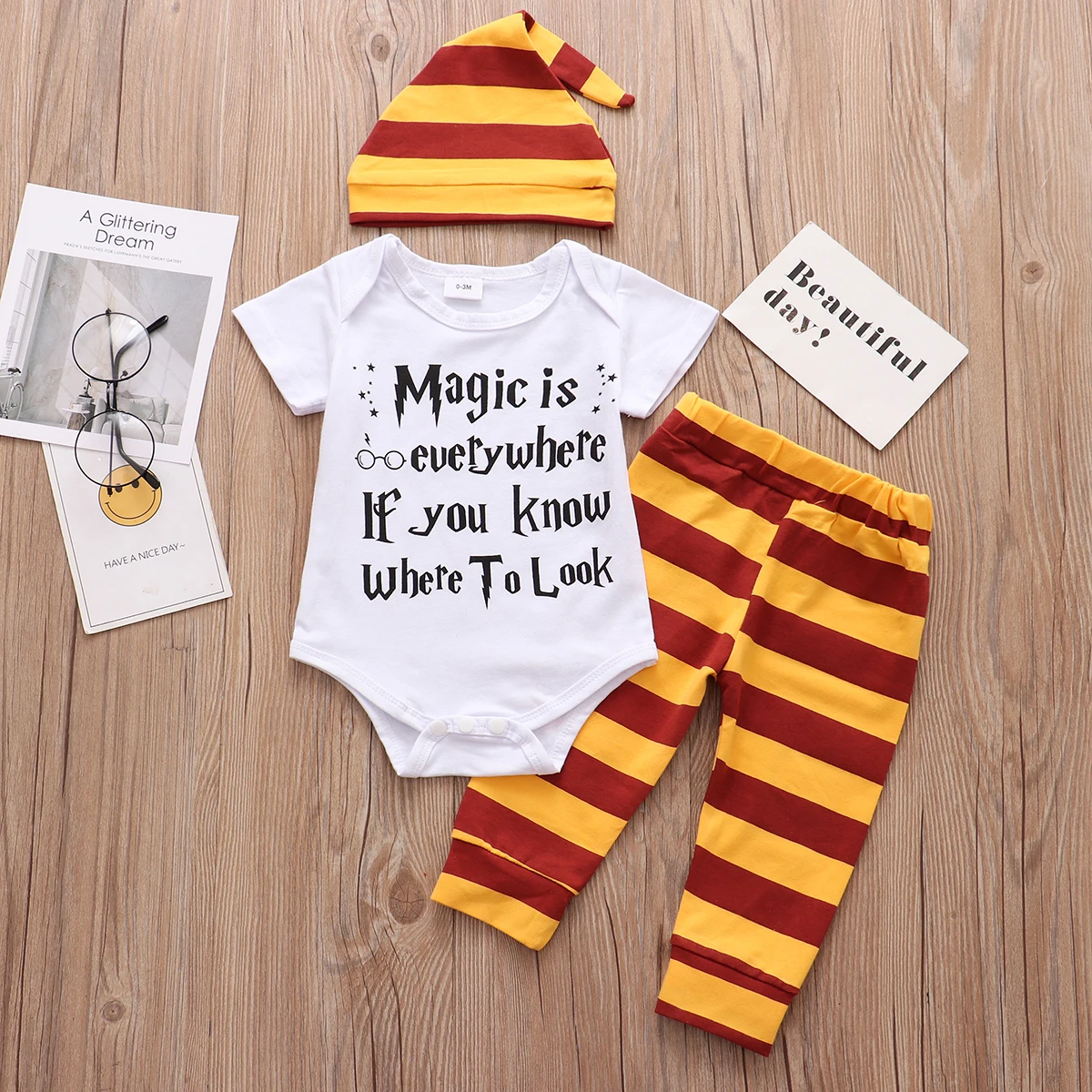

Newborn Baby Clothes 2021 New Summer Magic Is Everywehre Letter Print Romper+Pants+Hat Headband 3PCS Baby Boy Girl Clothing Sets