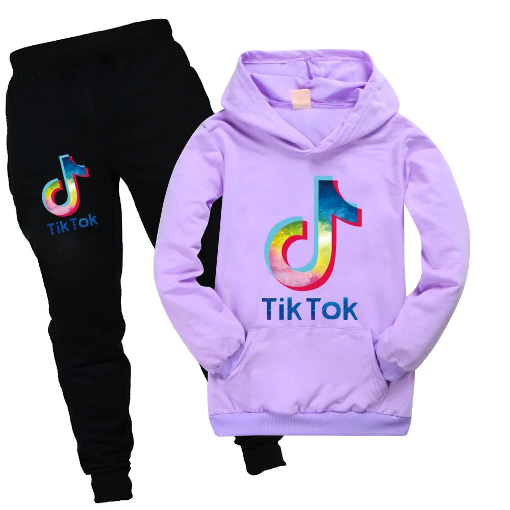 TIK TOK Fashion Boys tshirt pants suit Teenage Girls Clothing Boutique Kids Clothes Baby Tops Big Child Hooded Set | Мать и ребенок