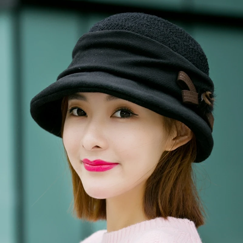 H7711 Women Warm Bucket Hat Autumn Winter Korean Fashion Fisherman Basin Cap Lady Outdoor Shopping Bowknot Casual Knitting Hats