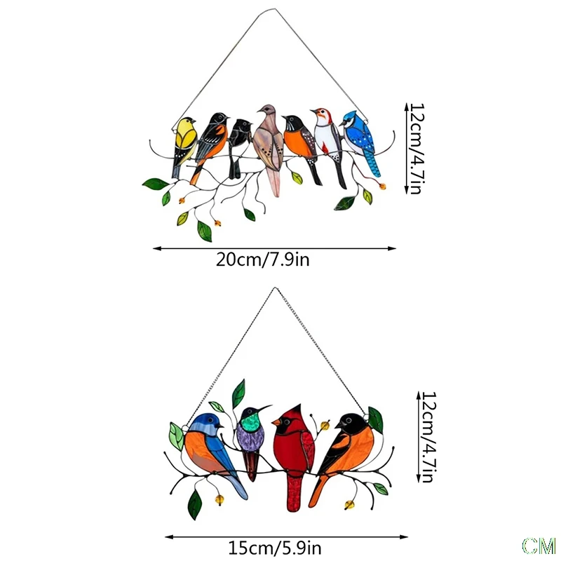 

Creative Window Panel Stained Glass Birds-on-a-wire Window Panel Hanging Catcher Home Decoration Accessories Room Decoration