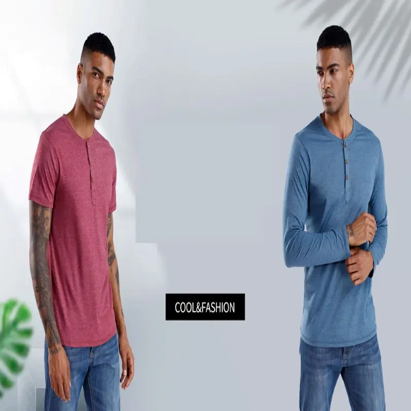 

Mens Fashion Casual Front Placket Basic Long/Short Sleeve T-Shirts Soft And Comfortable Fabric Slim Fit Three Buttons 512030