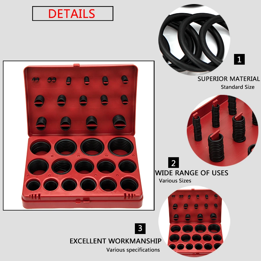 

382/419pcs Black Natural Buna Rubber NBR Sealing O-Rings Metric Series Replacement Kits 70 Shore 30 Sizes O-Ring Assortment S22
