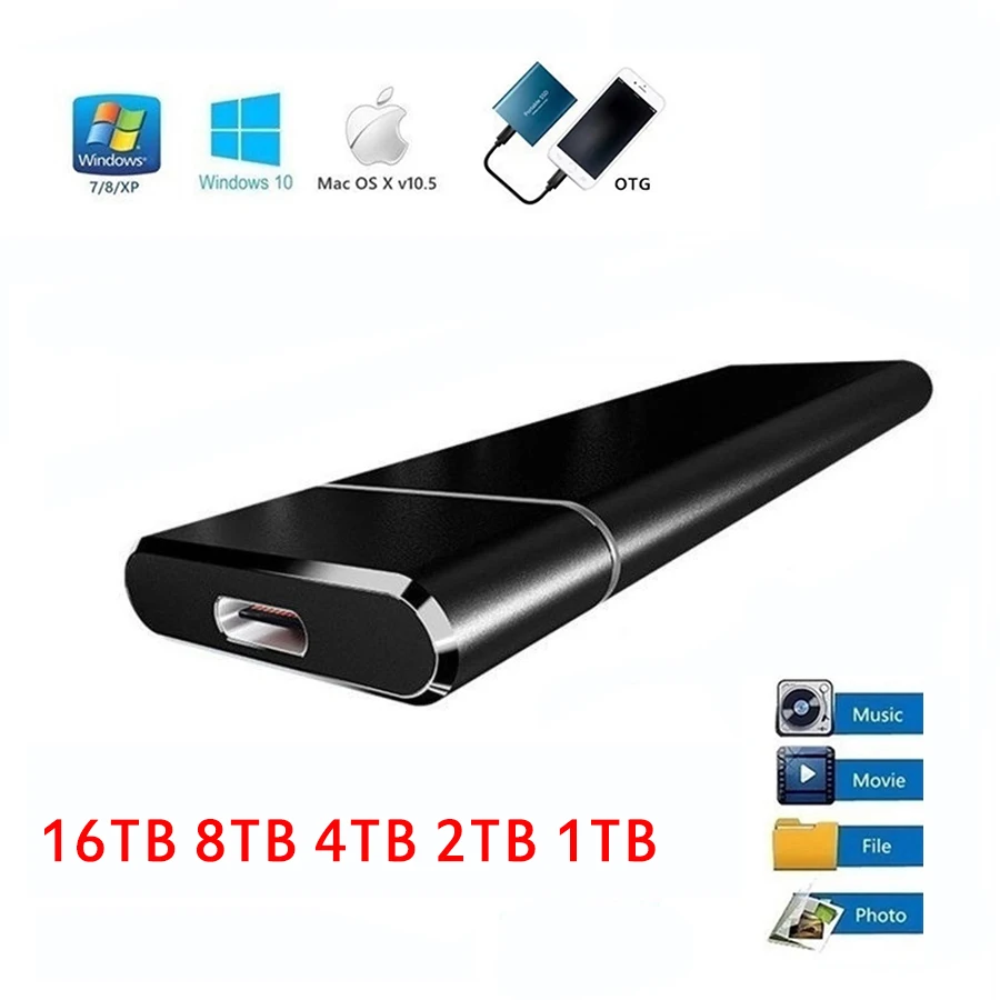 Small Portable External Hard Drive 1TB 2TB 4TB 8TB 16TB Hard Disk for PC Laptop Computer USB 3.1