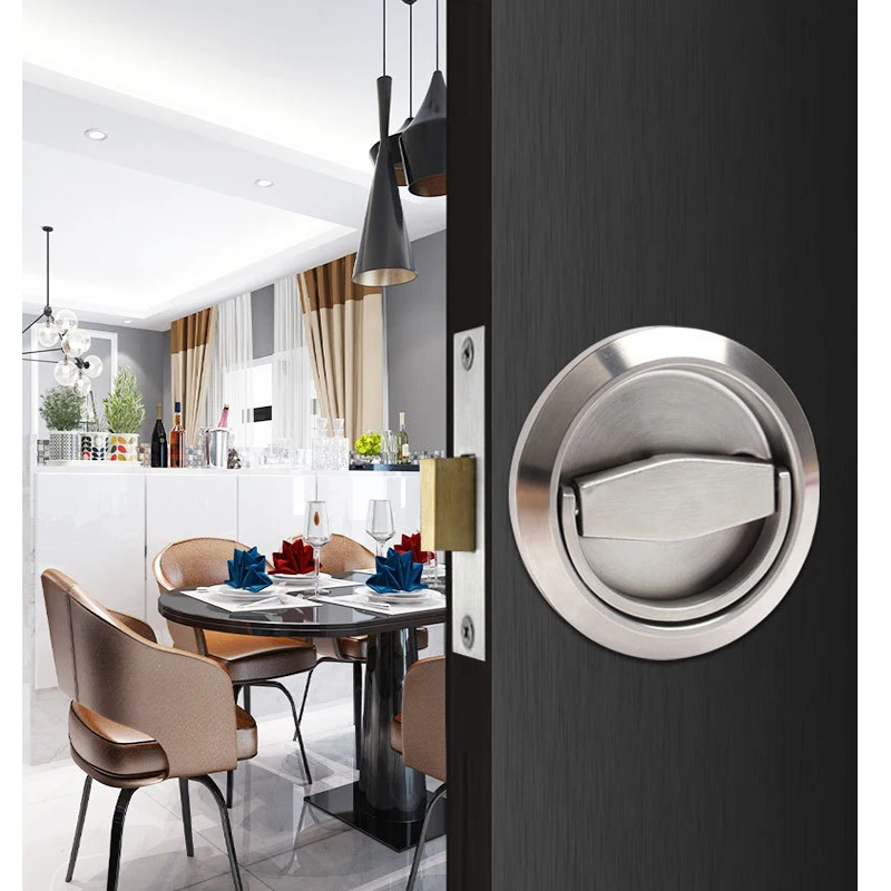 

Stainless Steel Recessed Invisible Cup Handle Lock Pulls Handle Ring Lock Privacy Concealed Door Lock Set