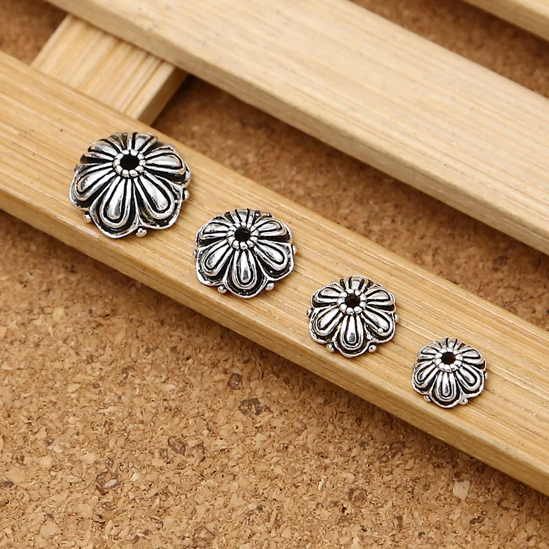 100% S925 Sterling Silver 8-14mm Lotus Trust Bead Pad Earring Settings Retro Style For Jewelry Ear Hook Accessories