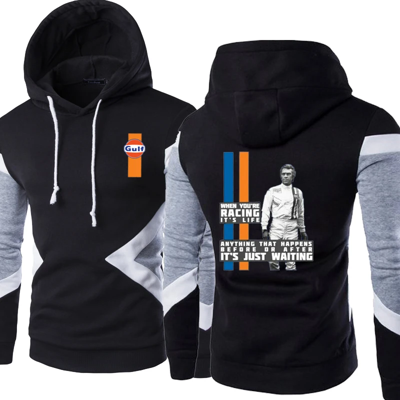 

New Spring Autumn Fashion Men Gulf Logo Pullover Sweatshirts Patchwork Casual Cotton Hoodies Clothing 5 Colors