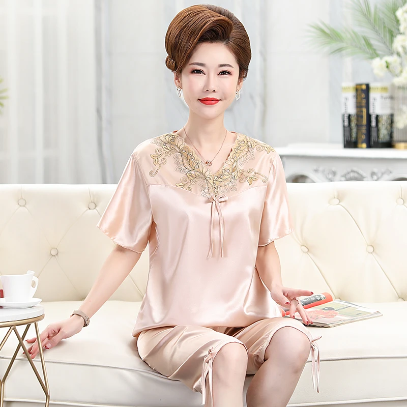 

Newest women pajamas set silk short sleeves ladies pyjamas cute sleepwear women homewear M-4XL