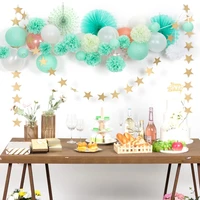 20pcs mint green party decoration paper fans lanterns pom pom star garland birthday baby shower wedding decoration
