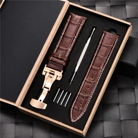 grain leather watchbands with stainless steel automatic clasp men watch bracelet 18mm 20mm 22mm 24mm gift box watch straps