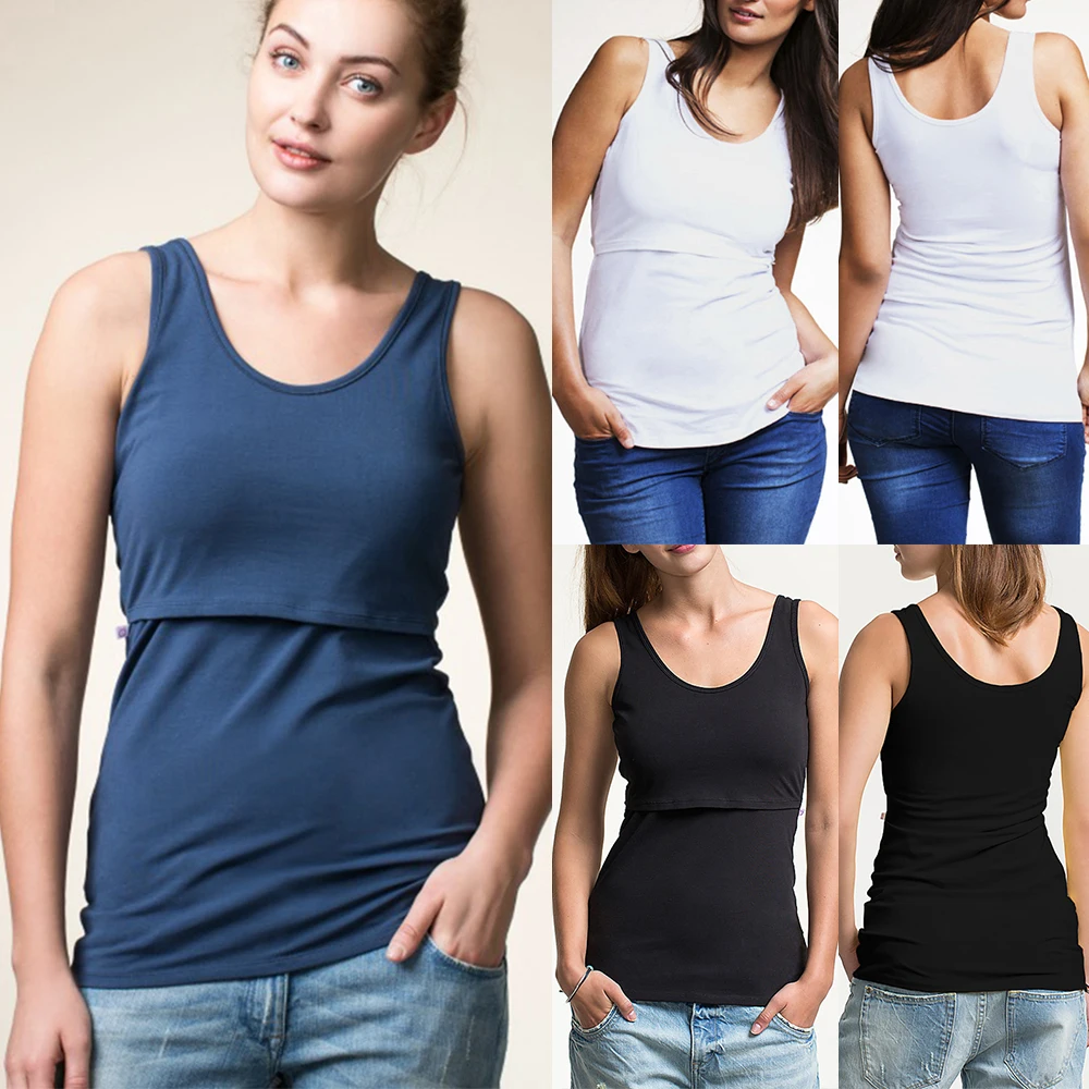 

2021 Maternity Tank Top Women Pregnant Nursing Sleeveless Solid Color Tops Camisetas Lactancia Verano Breastfeeding Tanks D30