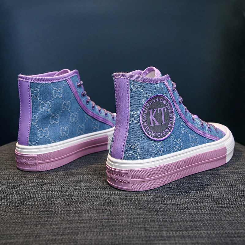 

Spring Autumn 2021 New Denim blue High Top Canvas Shoes Girl Designer Ins Student Women Shoes Women's Vulcanize Shoes
