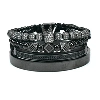 hot sale 4pcsset men stainless steel cz zircon crown roman numeral bracelet hip hop bangles punk handmade jewelry