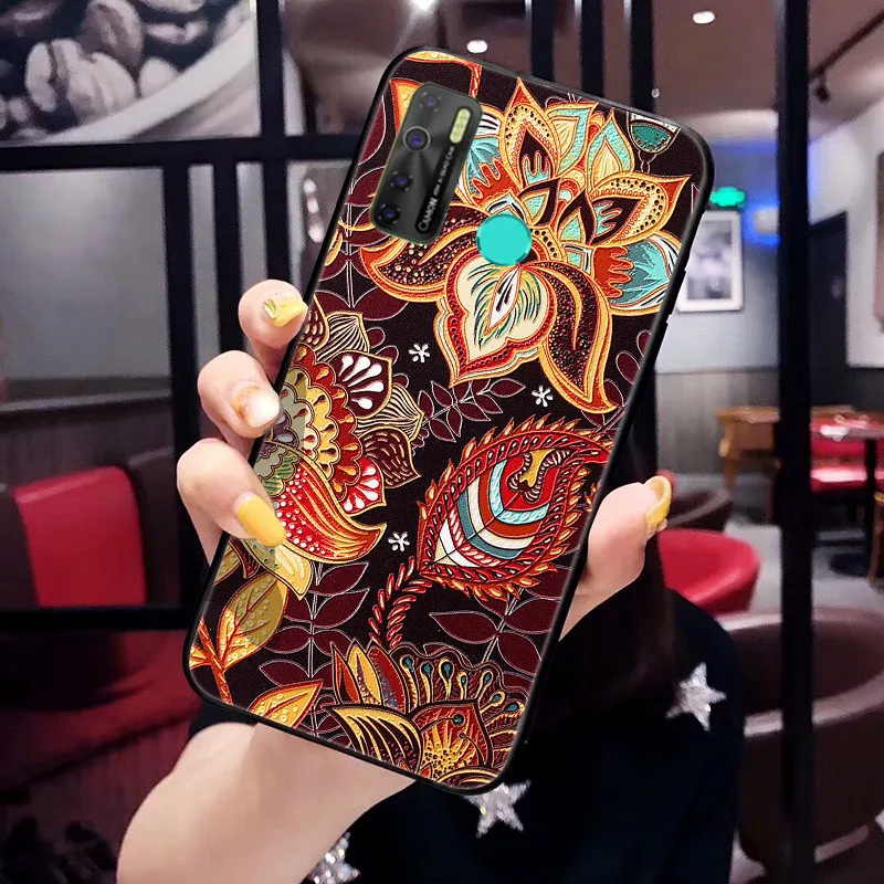 

3D Emboss Flower Case For TECNO Camon 15 Cover 3D Relief Case For TECNO Camon 15 Air Phone Cases Camon15 Pro Air Premier Coque
