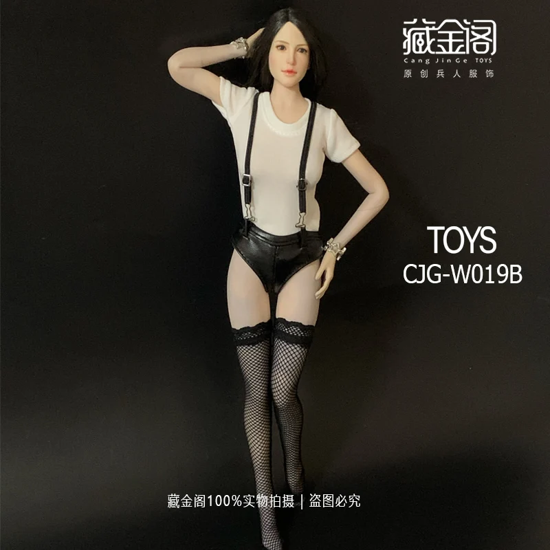 

CJG-W019 1/6 Scale Sexy Female Figure Accessory T-shirt Leather Shorts Sock Clothes Model for 12'' Body