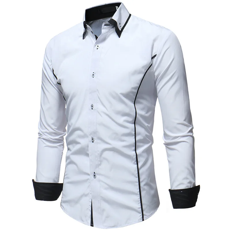 

Autumn 2021 Men's Casual Slim Fit Long Sleeve Shirt New Fashion Patchwork Turn-down Collar Office Business Social Dress Shirts