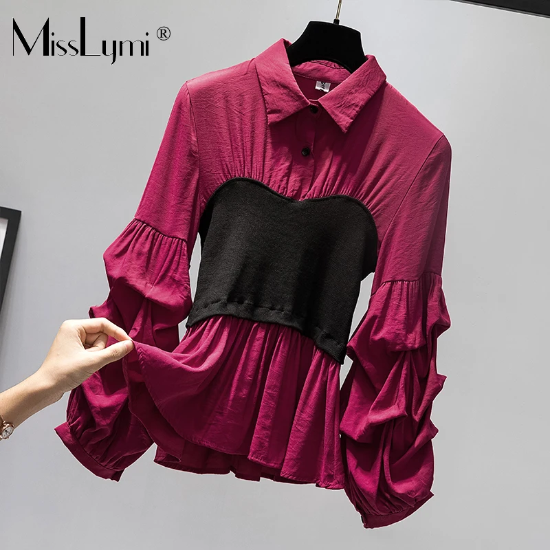 L 4XL размера плюс Женские винтажные блузки осень 2019 Модная трикотажная туника