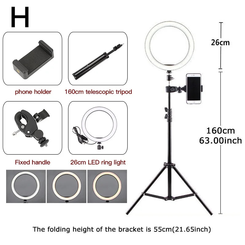 Size H Фотография Youtube светодиодный селфи холодный теплый светильник ing Dimmable светодиодный светильник-кольцо для телефона видео светильник с кольцо для штатива заполняющий светильник - Color: Size H