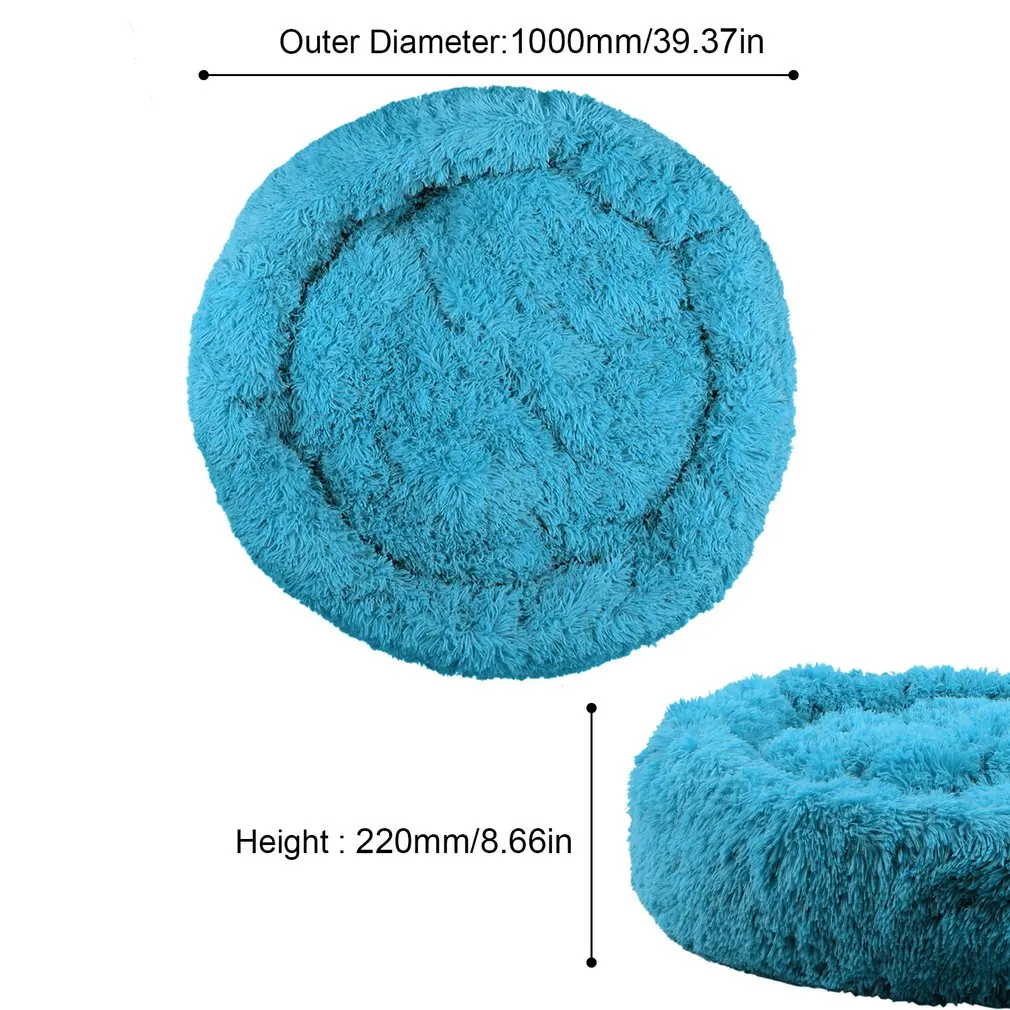 

Round Plush Dog Bed House Dog Mat Winter Warm Sleeping Cats Nest Soft Long Plush Dog Basket Pet Cushion Portable Pets Supplies