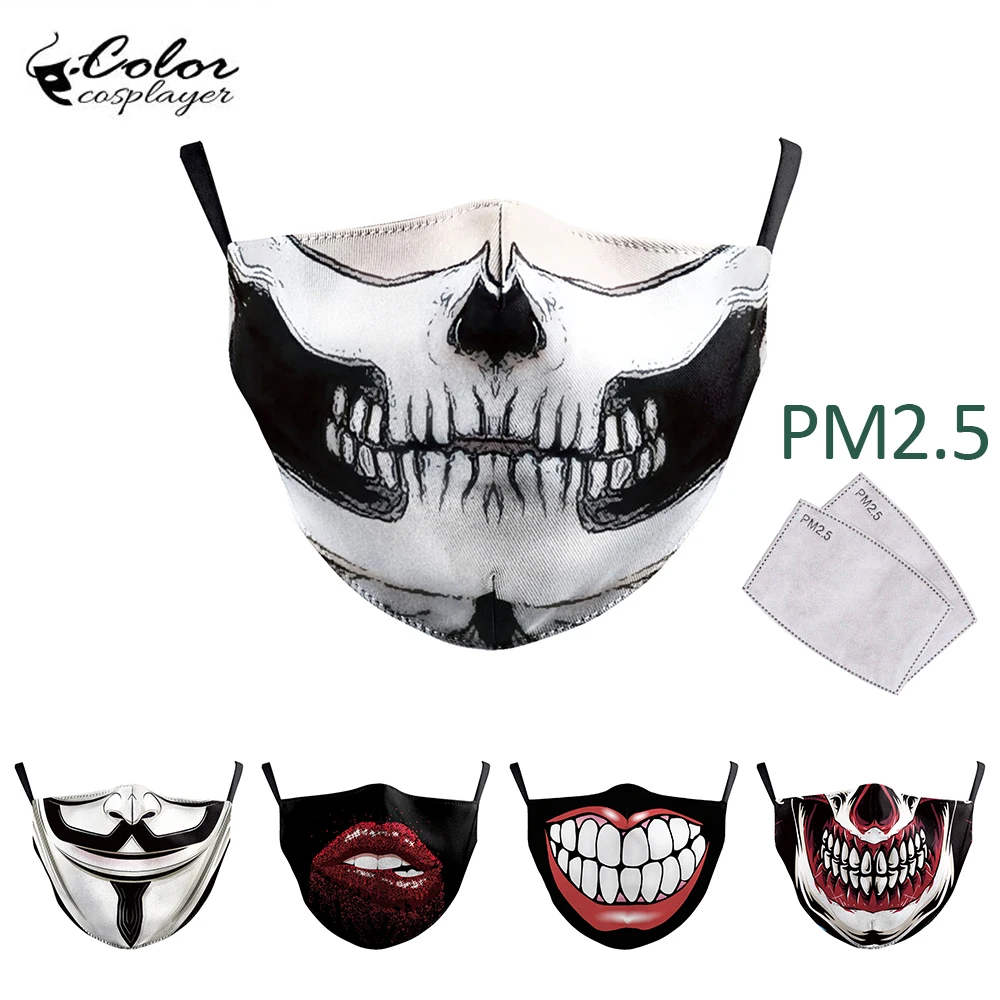 

Color Cosplayer Big Mouth Series Skull Face Fabric Mask Printing Fabric Mask Mouth-Muffle Washable Reusable Mask