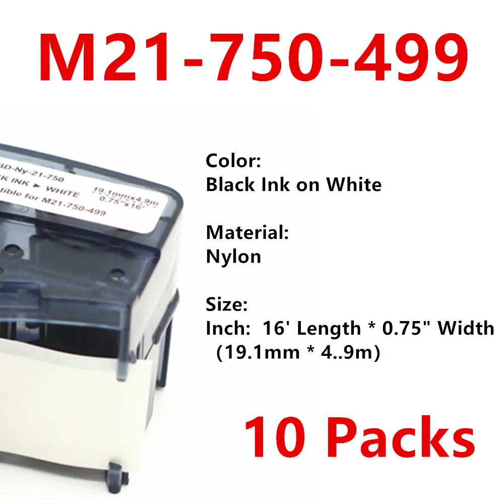 

10PK bmp21 M21 750 499 Label ribbon label maker Label Tape M21-750-499 Black On White Nylon for BMP21 Plus bmp21 LABPAL printer