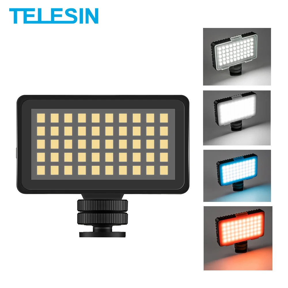

TELESIN-Luz LED de relleno Vlog para GoPro Insta360, iluminacin fotogrfica con Mini Filtro de Color, Zapata fra, para telfono in
