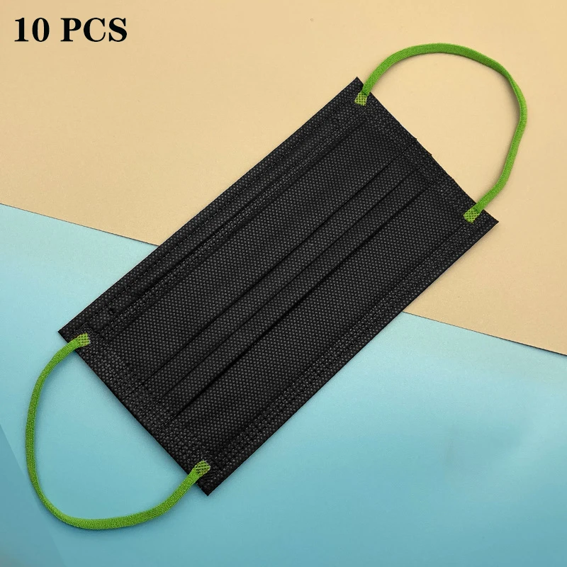 

10pcs Black Disposable Masks Adult 3Ply Splicing Earloop Face Mask Non-woven Fabric Mouth Mask Breathable Mascarillas Masque