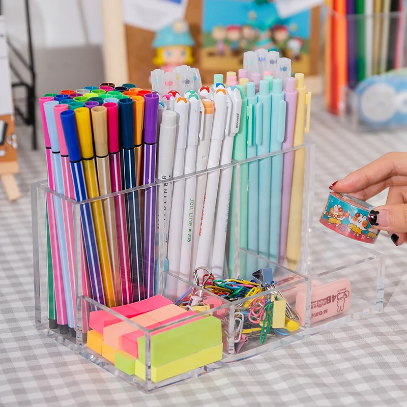 

6 Grids Pen Holder Student Supplies Organizer Office Desktop Storage Box Simple Pencil Case Stationery Paper Clip Finishing