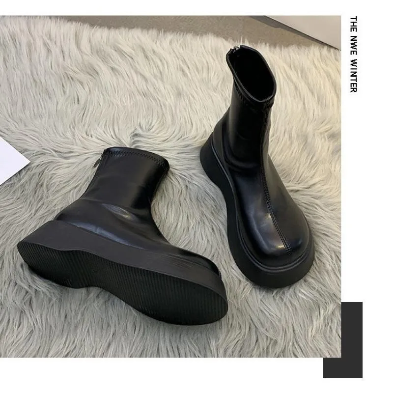 Winter Boots Women's Shoes Spring Autumn Women's Thick-soled Shoes Round Toe Plus Velvet Women's Short Boots Women's Mid Boots