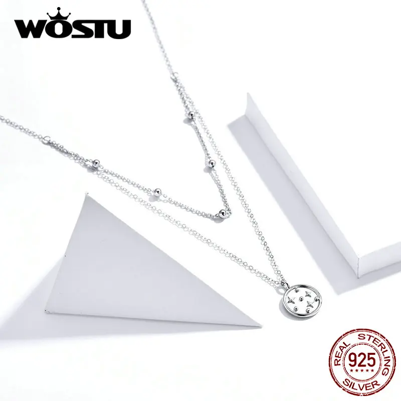 WOSTU подлинное серебро 925 пробы звездная звезда ожерелье Двухслойное длинное