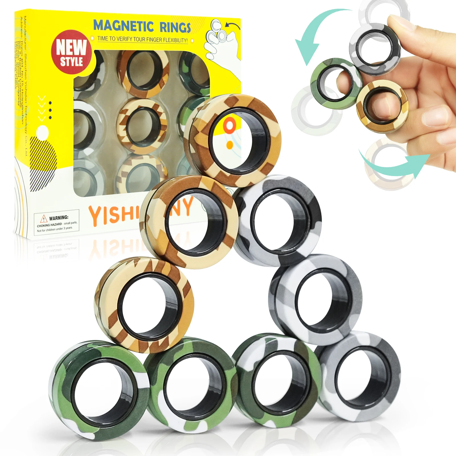 

YISHIDANY 9Pack Magnetic Rings Fidget Toys ADHD Stress Relief Colorful Magnets Rings Great Idear Gift for Adults Teens Kids