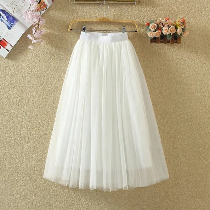 

High Waist Solid Casual Pleated Skirts Women Elastic Waist Plus Size Vintage Skirt Lady Office OL Summer Skirts S992