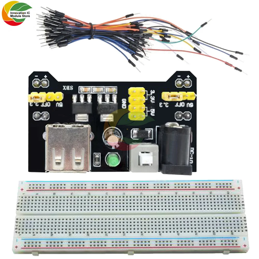 

MB102 Breadboard Power Module With USB+MB102 830 Universal Experimental Test Hole Color Board + Breadboard Power Cord 65Pcs
