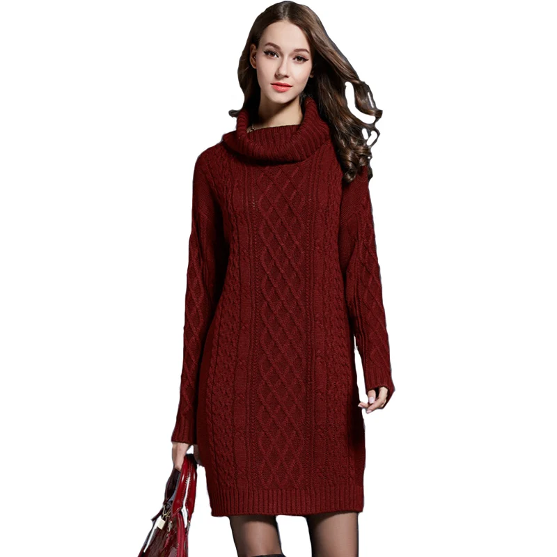 2019 Women Long Pullovers Turtleneck Sweater Autumn Winter Knitted Dress Elegant White Pullover Outwear Jacket YH-1 | Женская одежда