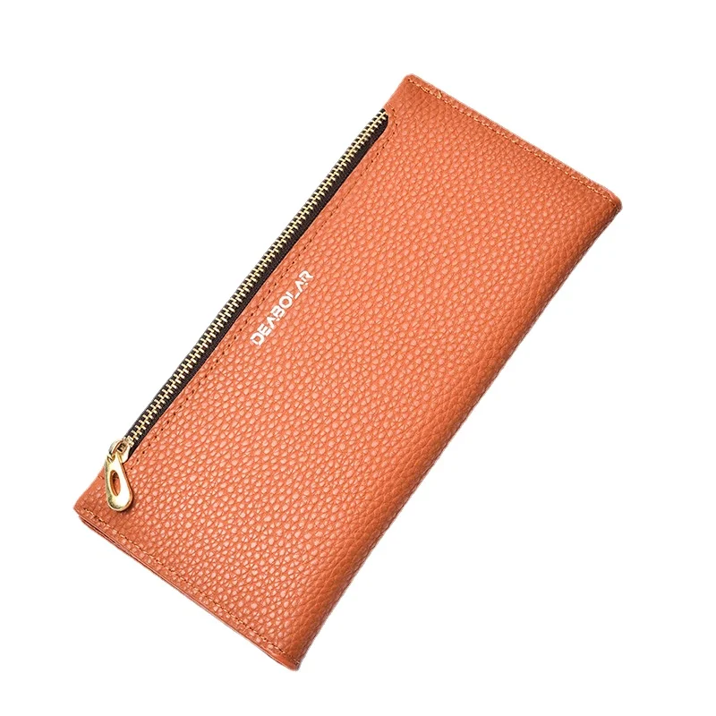 

Wallet Ladies Long Lychee Pattern Pure Color Simple Ultra-thin Wallet Multi-card Pocket Wallet Card Bag Female Mobile Phone Bag