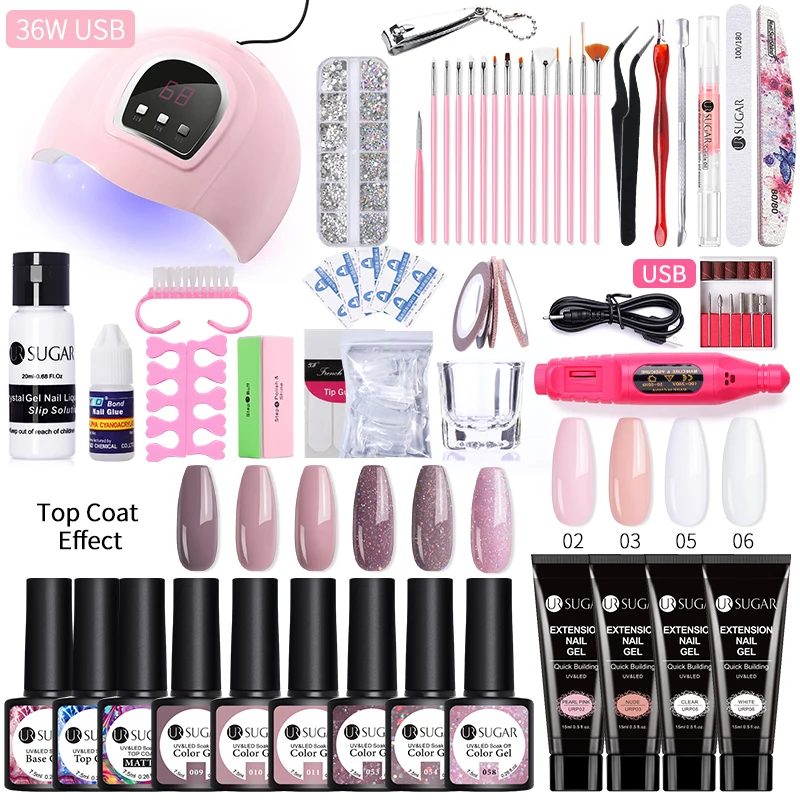 

UR SUGAR UV Gel Kit Acrylic Extension Gel Quick Extension Nail Polish Set with Lamp Clear Crystal Top Coat Manicures Set