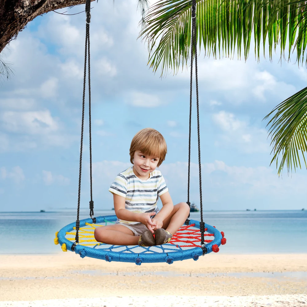 

40 Inch Spider Web Round Rope Swing With Adjustable Ropes, 2 Carabiners (Colorful)