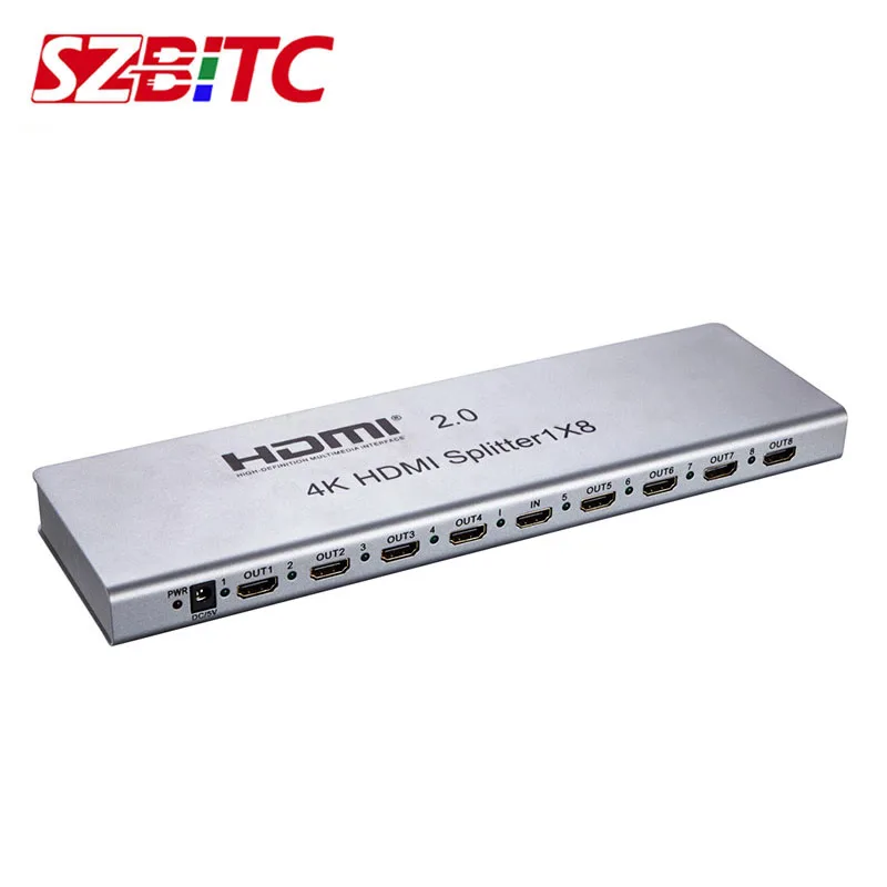 SZBITC 1x8 HDMI сплиттер 4K @ 60 Гц HDMI2.0 распределитель 1 в 8 выходной преобразователь с EDID