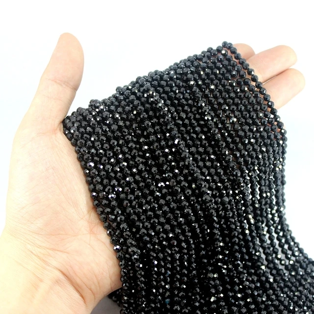 

Natural Stone Beads Small Faceted Black Spinel Loose Beads 2 3 4 5mm For Bracelet Necklace Jewelry Making