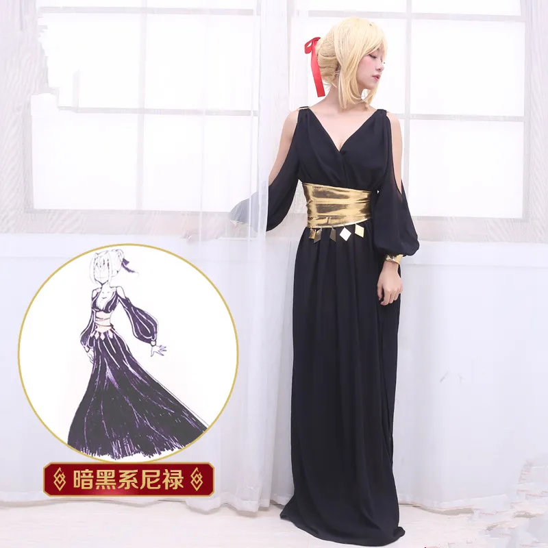 Аниме Fate/Grand Order FGO Saber Нерон Клавдий косплей костюм черная пижама ночная рубашка