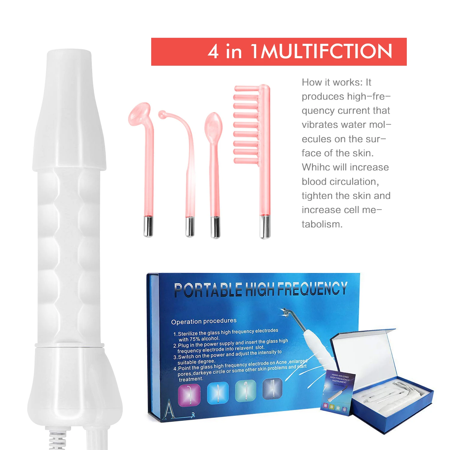 

Portable High Frequency Device Facial Wand Acne for Skin Tightening Wrinkles Remover Beauty Eyes Body Care Facial Machine