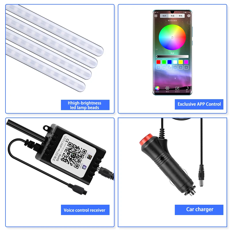 Новые 4 шт. Автоматическая RGB светодиодный полосы света приложение Управление