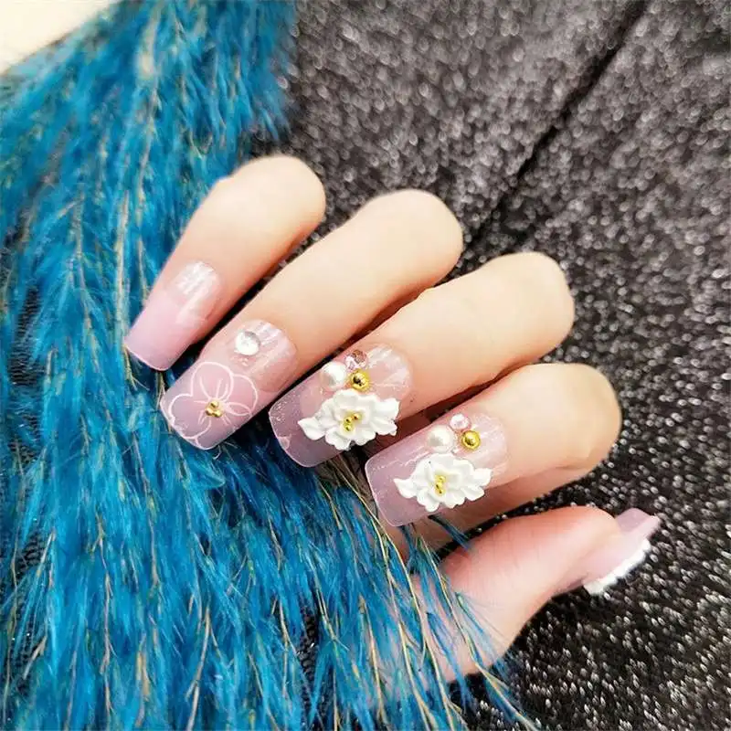 

Nail Art Lace Stickers (07-12) Flowers Transfers Rhinestone 3D Decals WHITE SILVER