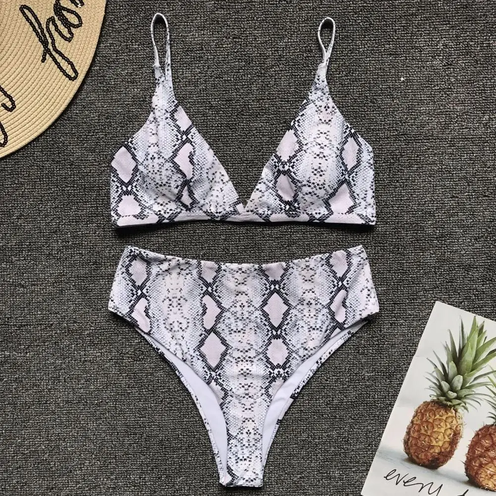 

Sexy Women Bikini Swimming Set Print Padded Swimwear Off Shoulder High Waist Bathing Swimsuit 2020 Beachwear Biquini Mujer