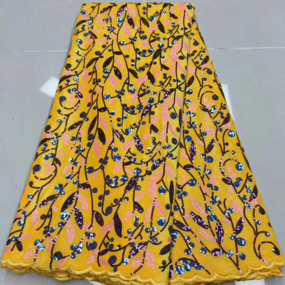 

Velvet Lace African Lace Fabric High Quality Sequins Multicolor embroidery French Soft Velvet Lace for Nigerian wedding Dress