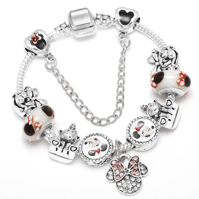 D Kawaii Mickey, Круглые Эмалированные Симпатичные Бусины, европейский браслет, любовь, браслеты с изображением единорога, безопасная цепочка, браслеты для женщин, девочек, детей, ювелирные изделия - Окраска металла: D