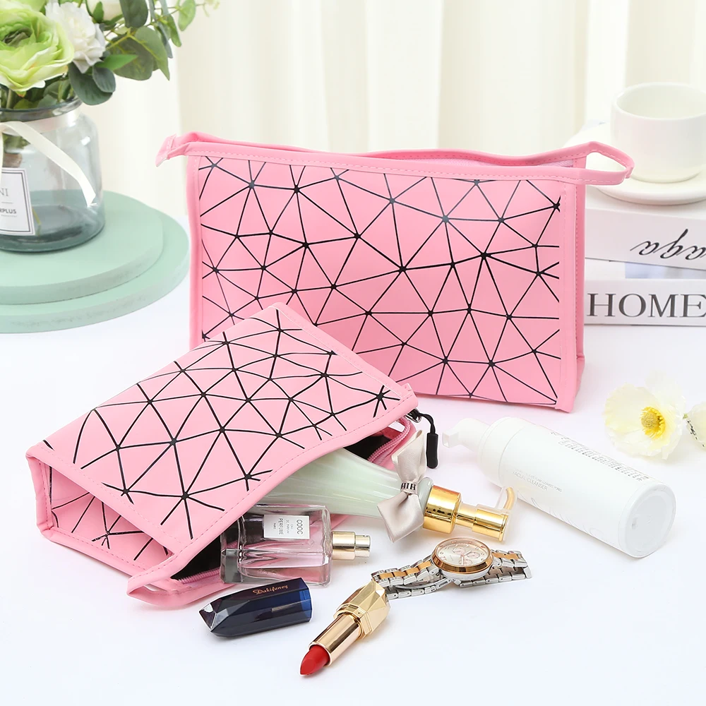 

Large Capacity Women PU Cosmetic Bag Travel Portable Geometric Makeup Pouch Toiletries Organizer Make Up Cases