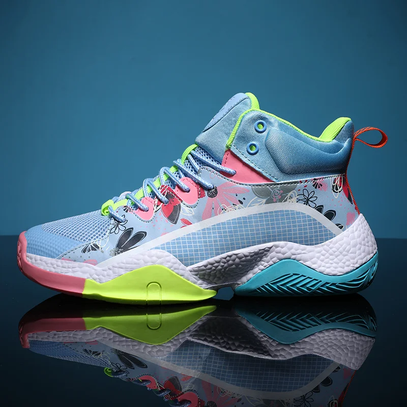 

Spring Autumn Men's Mesh Large Size Basketball Shoes Couple High Top Comfortable Non Slip Cushioning Sports And Leisure Shoes