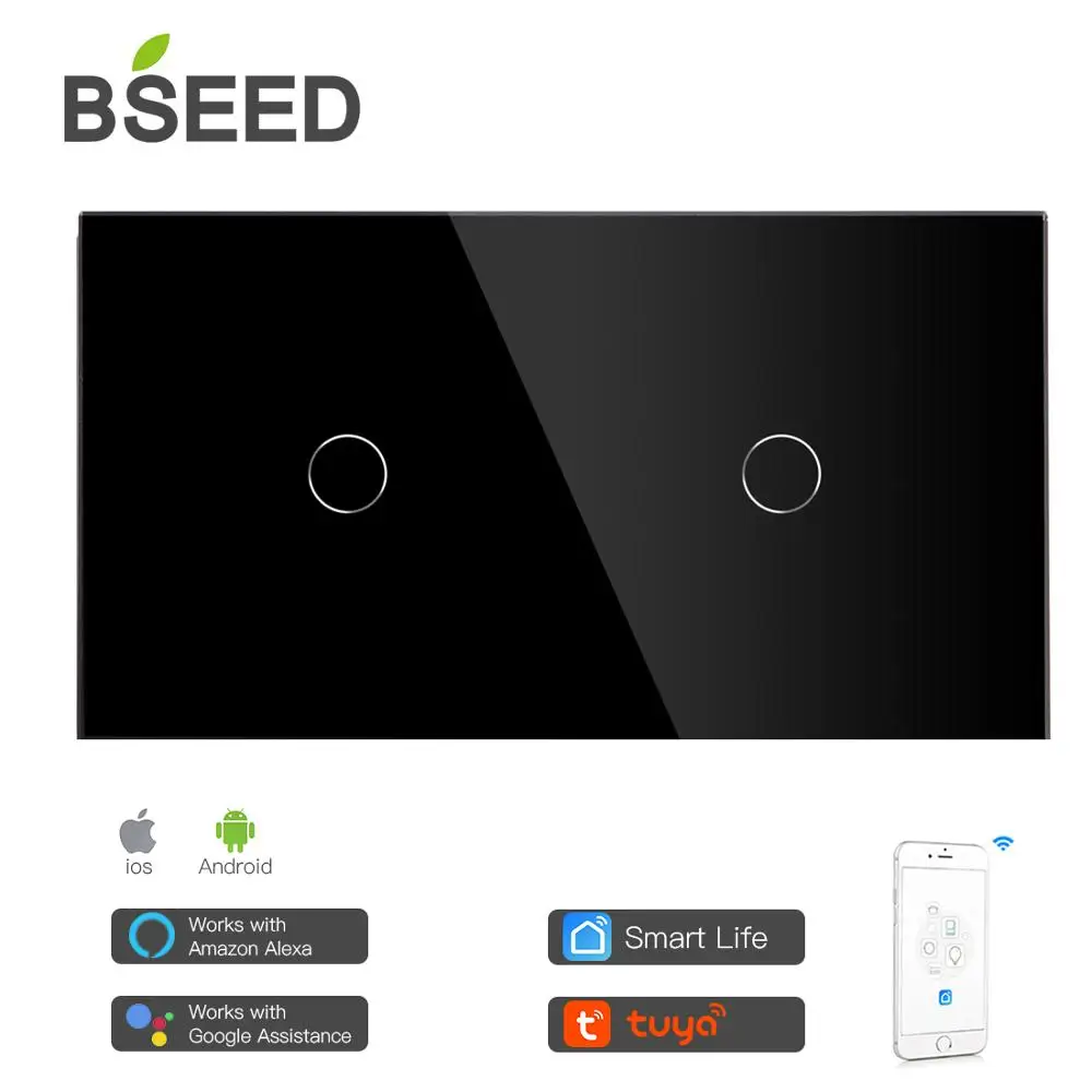 Bseed Mvava Smart 2 Gang Wi-Fi Управление сенсорный выключатель работать с Tuya157mm светильник