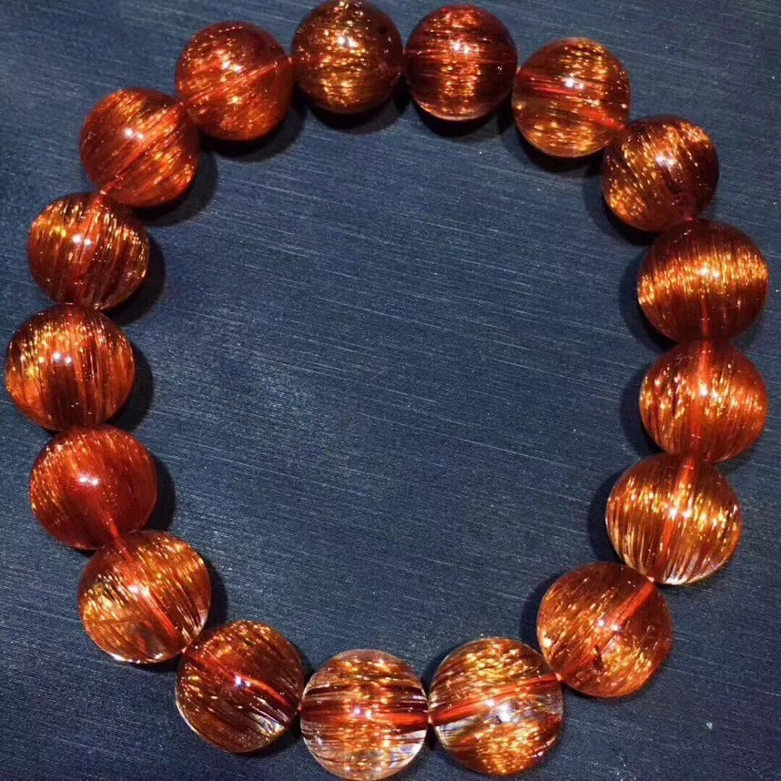 

12mm Genuine Natural Copper Rutilated Bracelet For Woman Lady Man Crystal Quartz Round Beads Lucky Gift Gemstone Jewelry AAAAA